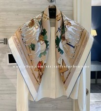 Sallys 18 Momme Heavy Twill Silk Horses Print Wrap Scarf Double Face Shawl 35"