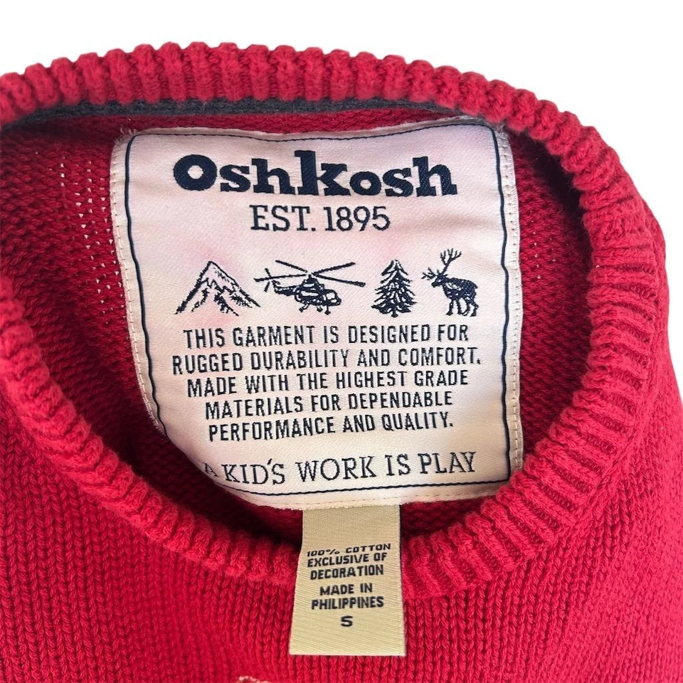 Suéter de tren vintage Y2K OshKosh B'gosh niños rojo talla 5 ecléctico abuelo acogedor Foto 3 de 4