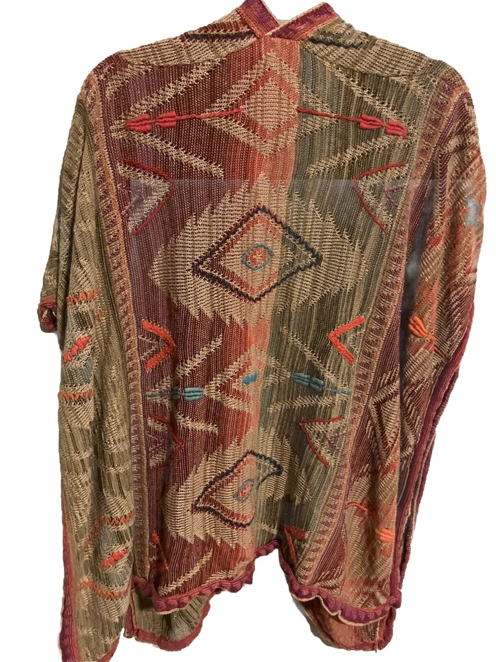 Polo Ralph Lauren Southwest Seda Lino Tejido Envolvente Poncho Envolvente Suéter Pequeño $598 Foto 3 de 4
