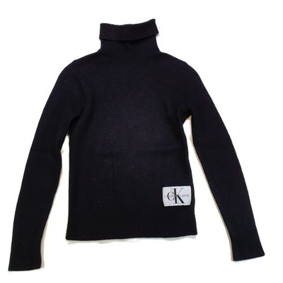Calvin Klein Jeans Rollkragenpullover Damen XS 34 Schwarz Slim Fit CK Logo Casua