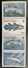 COMOROS ISLANDS WWF 1998, Fish, Coelacanth, complete set of 4 stamps Mint NH