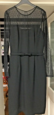 HOBBS FOYLE BLACK SPOTTED SHEER LACE MESH PENCIL BODYCON MIDI DRESS 10 BNWT £149
