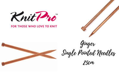 KnitPro Ginger Single Pointed Knitting Needles 25cm - Sizes: 3mm-12mm Wooden