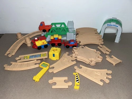 Vintage Fisher-Price Flip Track Rail And Road Set 1992 Train & Vehicle Lot
