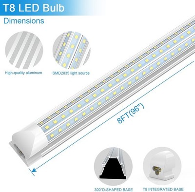 8FT LED Tube Light Fixtures 12 Pack  120W 5000K Daylight T8 Integrated D-Shape