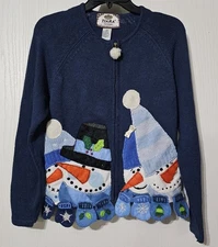 Vintage 2002 Tiara Full Zip Cardigan Snowman Christmas Sweater Women’s Size PM