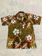 Vtg 1960s HAI ALAI Hawaiian Floral Print Mens Button Loop Collar Shirt Sz Small