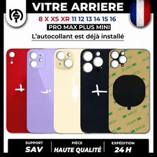 VITRE ARRIERE POUR IPHONE 8 X XS XR 11 SE2 12 13 14 15 16 PRO MAX logo + ADHÉSIF