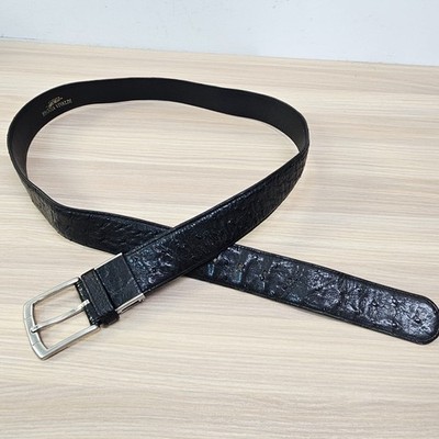 Genuine Ostrich Belt Mens 36 M Black Leather Silver Tone Buckle REGGIA VIVALDI