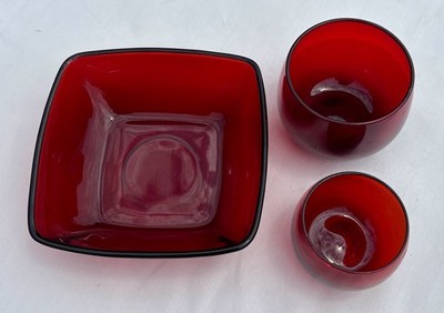 VTG Anchor Hocking Royal Ruby Charm Bowl And Two Roly Poly Tumblers