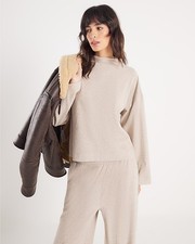 River Island Womens Top Beige Long Sleeve Brushed Cotton High Neck Blouse