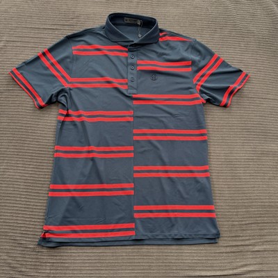 G/FORE Polo Shirt Mens Large Gray Red Stripe Performance Golf Stretch G4MS23K182