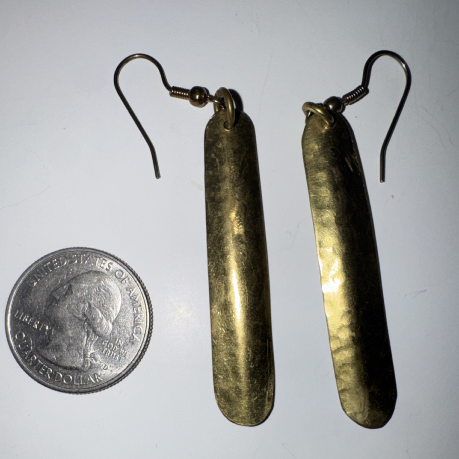 Handcrafted Brass Rectangular Gold Tone Dangle Ea… - image 3