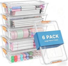 6 Pack Pencil Boxes, New Extra Large Pencil Case, Stackable Crayon Pen Box, C...
