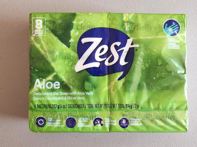 NIP ZEST 8 Bar Aloe Deodorant Soap 4Oz Each 32 Oz Ttl. Odor Protection Hydrating