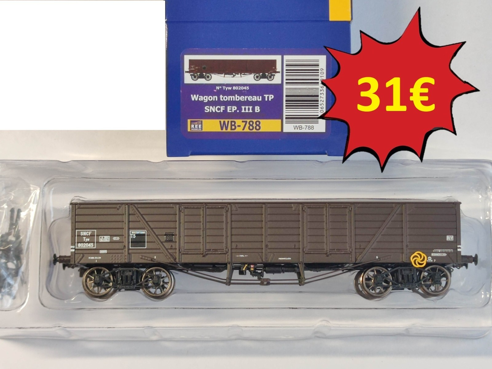 Wagon tombereau REE MODELES WB-788 miniature HO SNCF aux détails d'exception