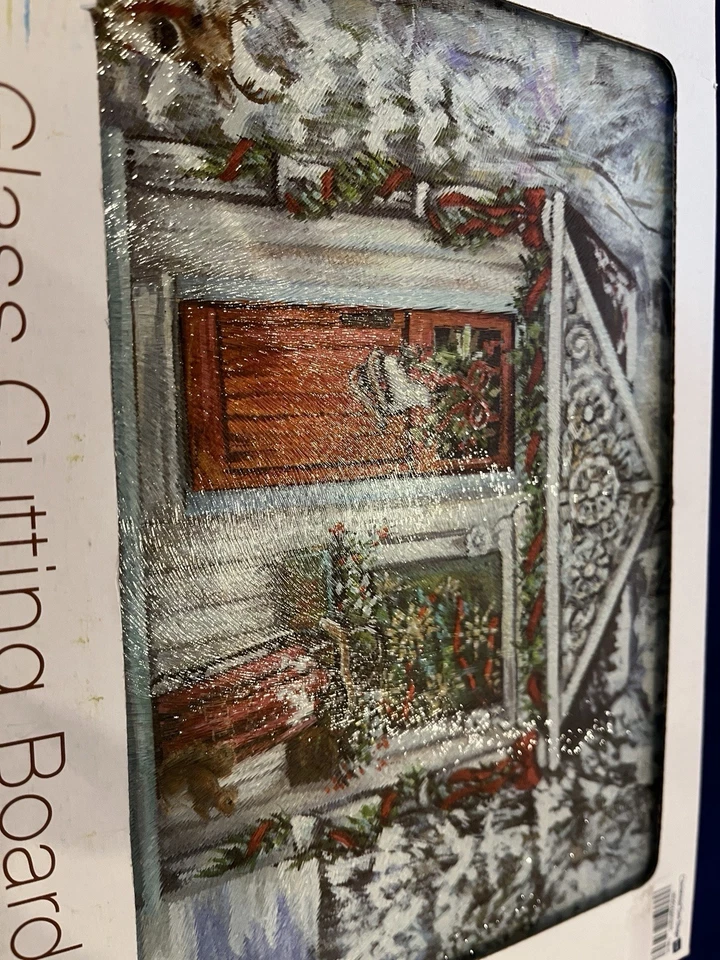 Стеклянная разделочная доска 8 x 12 дюймов МАГАЗИНЫ РОЖДЕСТВЕНСКОЙ ЕЛКИ праздничная сцена новая в коробке - Изображение 3 из 4