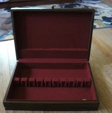 Vintage McGraw Flatware Storage Chest Tarnish-Proof Red Velvet Lined Wood Box