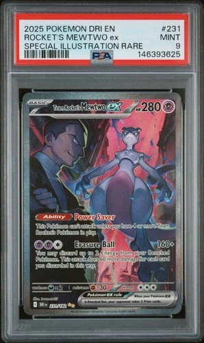 2025 POKEMON DRI SPECIAL ILLUSTRATION RARE #231 TEAM ROCKET'S MEWTWO EX PSA 9