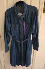 Frye Denim Shirt Dress XXL NWT Belted Button Front Long Sleeve Medium Blue Wash