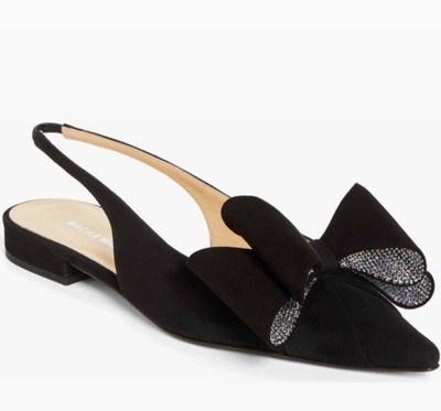 Mach & Mach 15mm Le Cadeau Suede Slingback Flats  Black Eu 38.5 US 8.5 