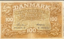 Denmark 100 Kroner, P-33d (1943) - Very Fine