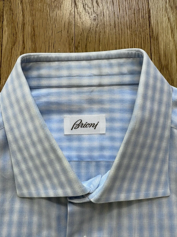 Brioni Vintage 90s Made in Italy 100% Cotton Dress Shirt Gingham Check Plaid L - Image 2 of 4
