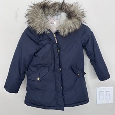 JCrew Crewcuts Boys NavyFishtail Parka Coat Jacket FurSize Small 6-7