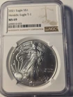 2021 $1 Type 1 American Silver Eagle NGC MS69 Brown Label-Milk Spots on Reverse