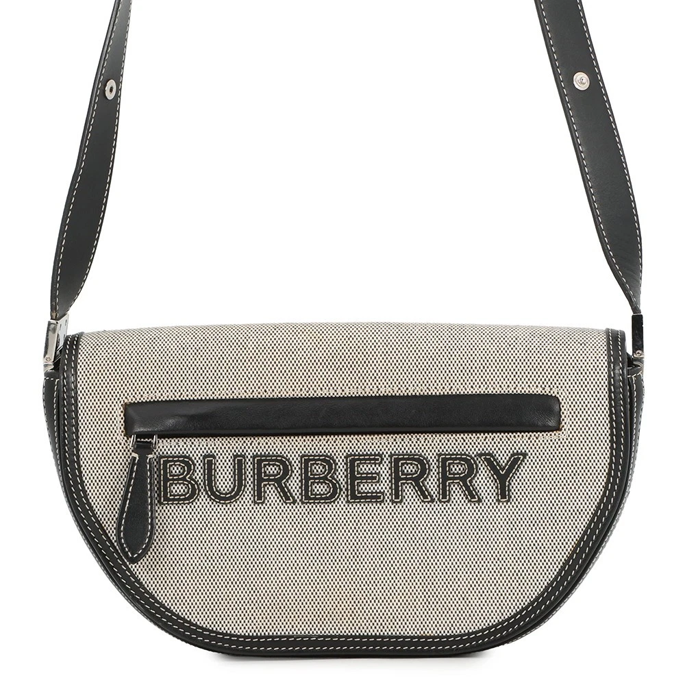 Burberry — BURBERRY Olympia Half Moon Shoulder Bag Size Small Canvas/Leather Black/Gray...