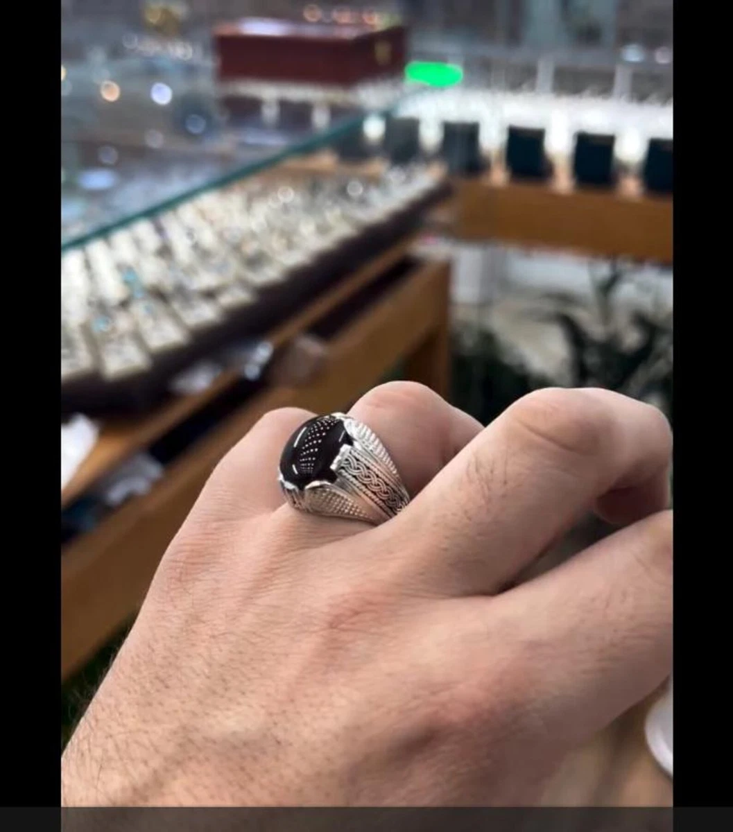 Black Agate Stone Rings for Men for sale - eBay