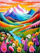 Mountain Paint by Numbers Kit for Adults, Flower Mountain Paint by Numbers Kits