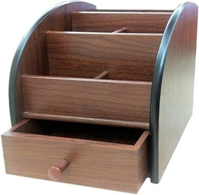 Remote control storage organizer W/ drawer wood office Stationery organization