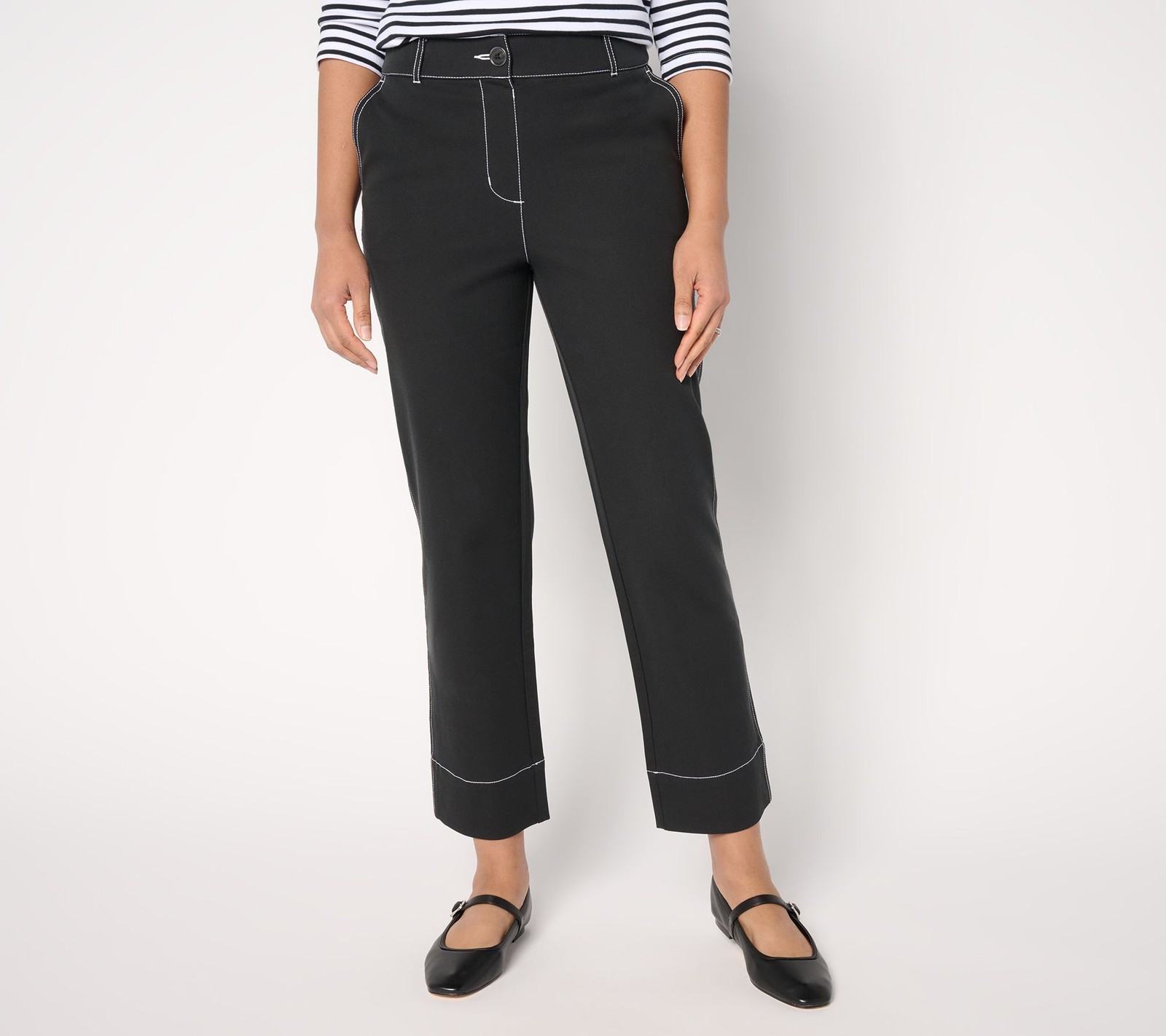 Isaac Mizrahi Live! Women's Petite Pants 18P Straight Leg Ankle Black A686937