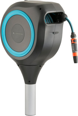 18614 | 66' X 1/2'' Automatic Retractable Garden Hose Reel on Metal Spike, outsid