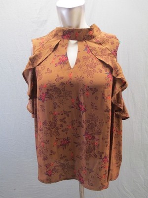 Meraki Size XL Womens Multicolor Floral Ruffle Accent Sleeve Beautiful Top 511