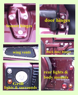 Landrover Defender 90,110 A2 Edelstahl 3 Türer Bolzen, Beschläge + J Muttern Set 