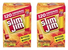2 PK Slim Jim Snack-Sized Smoked Meat Sticks Keto, Original Flavor, 0.28oz 120Ct