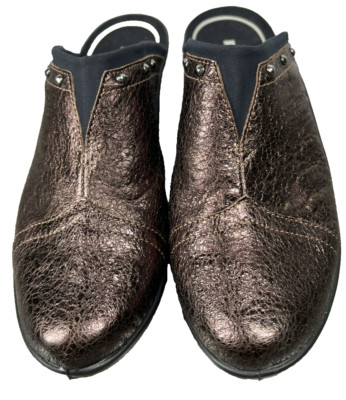 Romika Women Shoes Mules US 6.5 EU 38 Metallic Bronze Leather Studded Slip On