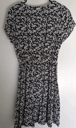 Passport Women's Dress Sz L Blue Floral Short Sleeve Elastic Waist Above Knee - Picture 2 of 17