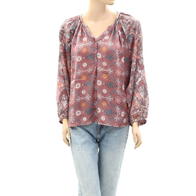 271628 Odd Molly Anthropologie Printed Blouse Top Oversized Long Sleeve S-1 NEW