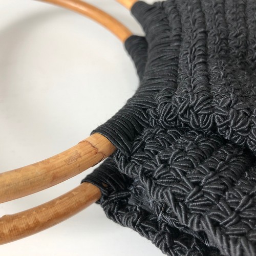 Designer Handbag Crochet Embroidered w/ Bamboo Handles Shoulder Oversized - Picture 9 of 12
