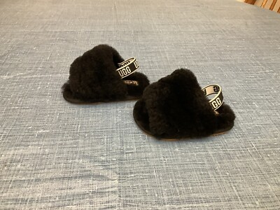UGG Fluff Yeah Slide Slippers Baby/Toddler Sz 4/ 5 Black  Sheepskin NEW