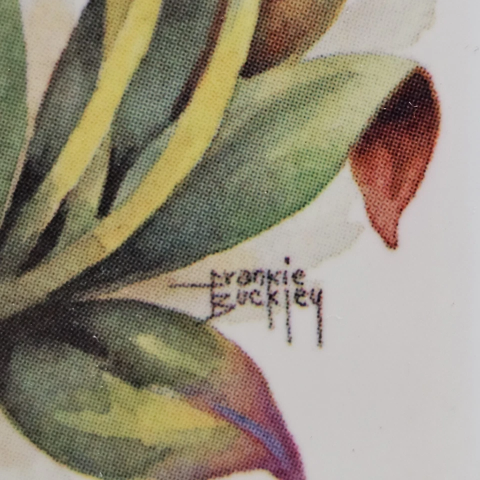 Hanging Erasable Notepad Floral Tile Cork Back Signed Frankie Buckley/9"Hx6"W - Image 3 of 4