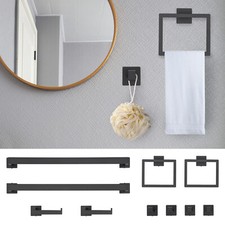 10-piece Matte Black Bathroom Accessories Set Wall Mounted Bathroom Towel Bars