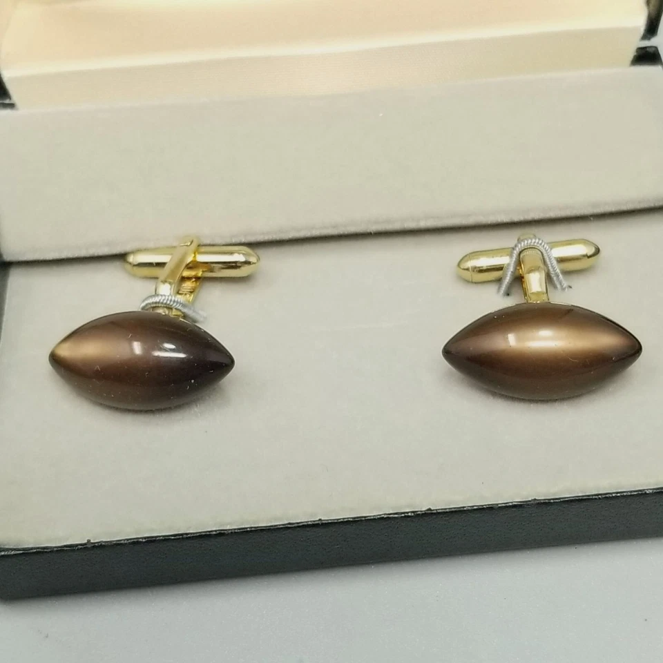 Vintage Swank Brown Lucite Moonglow Cufflinks Football Shape in Box - Image 3 of 4