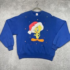 VTG Looney Tunes Sylvester Tweety Christmas Ugly Sweater Crewneck MADE IN USA L