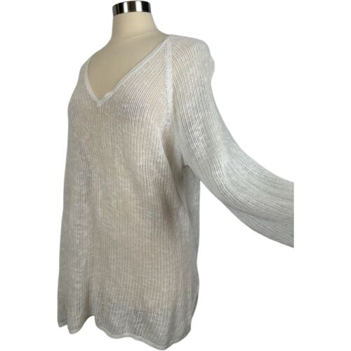 Maglione bianco EILEEN FISHER donna taglia XL scollo V cotone biologico lino tessuto aperto - Foto 12 di 18