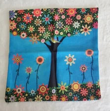 Bohemian Flowers Throw Pillow Cover Zip Close 17.5" Square  Bright Cover Only