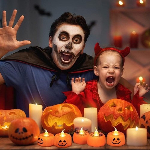 12X Halloween Kerze Lichter lecken Kürbis Teelichter Spinnennetz/Kürbis LEDLicht - Bild 3 von 17